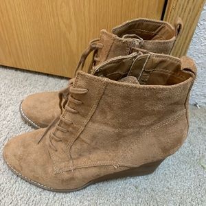 Tan wedge booties